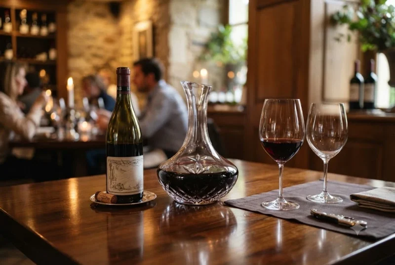 Decant Meaning illustrated with a crystal wine decanter and red wine in an elegant dining setting