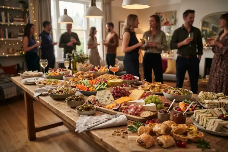 Food platters for parties with cheese, cold meats, fruit and nibbles