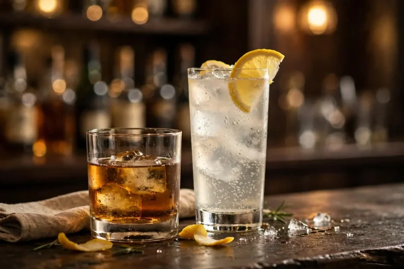 what is a chaser drink - a milder drink taken after a shot of spirit, shown on a pub bar